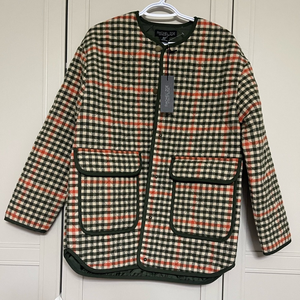 NWT Rachel Zoe Oversized Plaid Quilted Snap Down Wool Blend Jacket - Picture 2 of 11